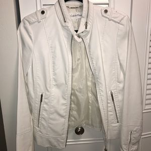 calvin klein white leather jacket
